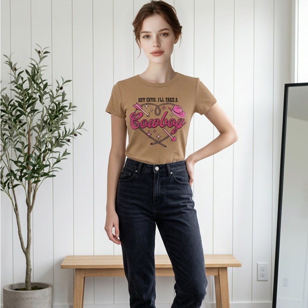 Social Edition Women’s XS NWT Valentine's Day Hey Cupid Cowboy Graphic Tee
